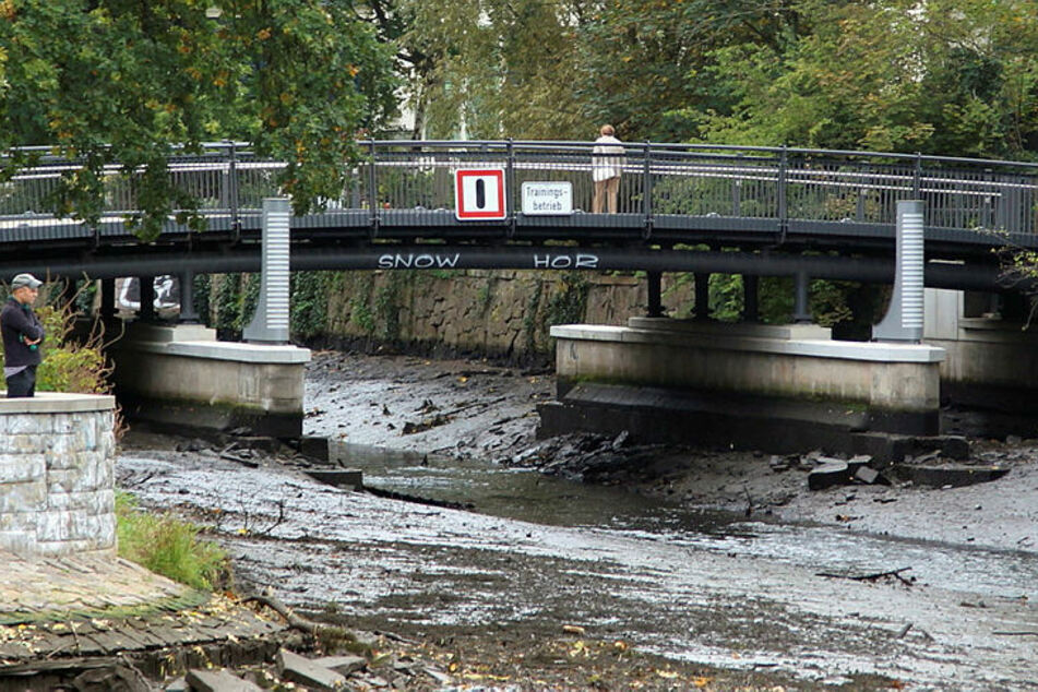 Auch unter der Elstermühlgraben-Brücke hat sich tonnenweise Segment abgelagert.