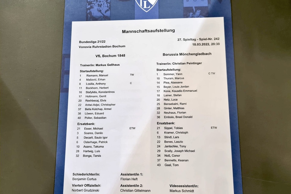 Duell am Freitagabend: Mit diesen Aufstellungen starteten der VfL Bochum und Borussia Mönchengladbach in den 27. Spieltag der Bundesliga.