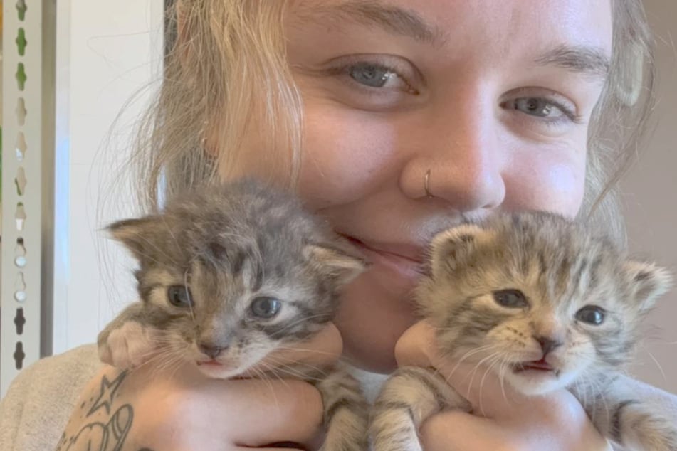 Katzen-Retterin Maddy und ihre beiden jüngsten Schützlinge.