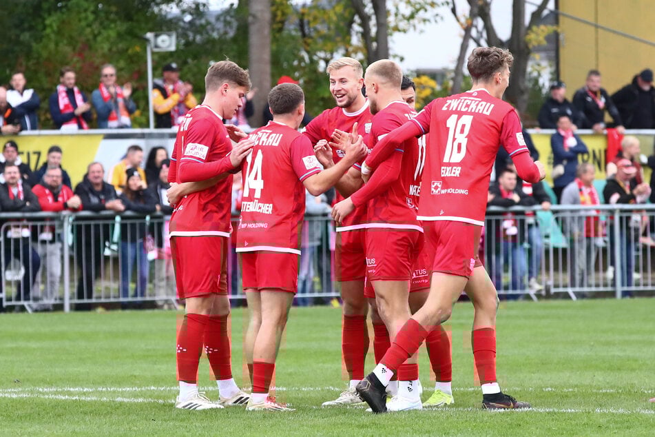 Torjubel nach dem 0:1 für Zwickau.