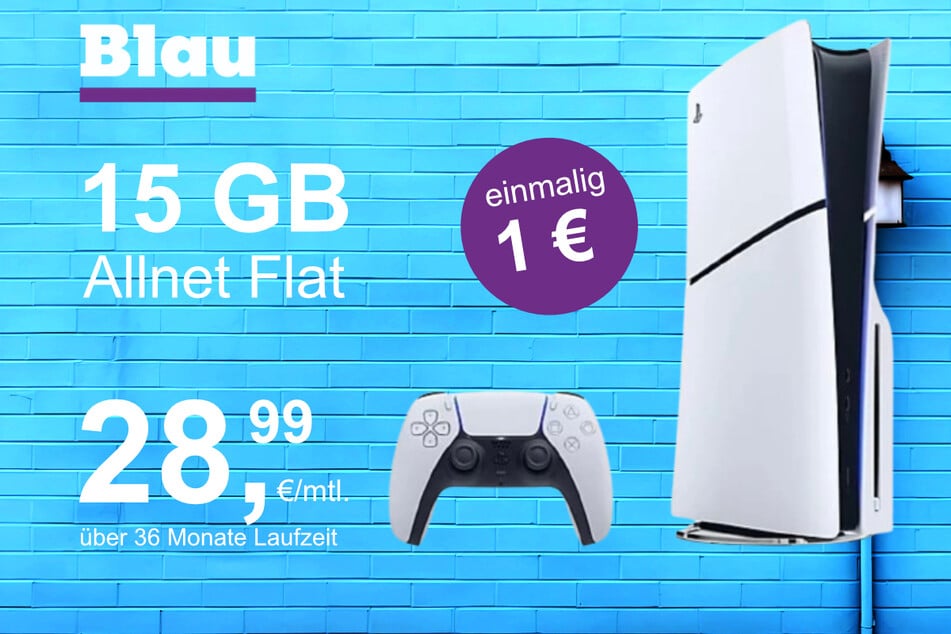 Die PS5 Digital Slim Edition im Blau Allnet M inkl. 15 GB für einmalig nur 1 Euro.