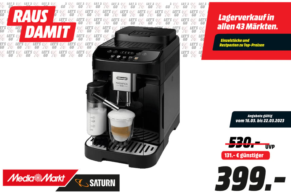 DeLonghi-Kaffeevollautomat für 399 statt 530 Euro.