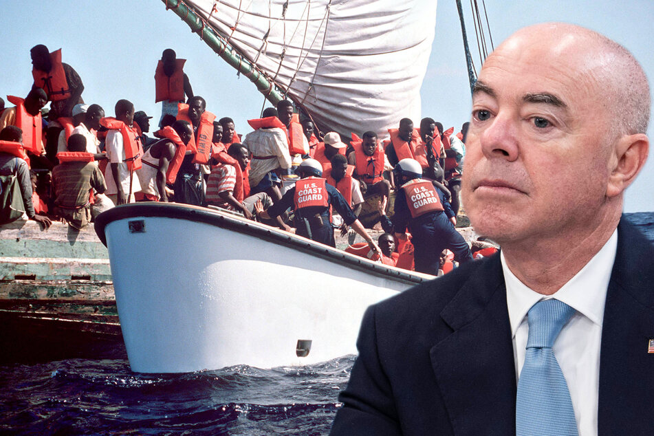 Homeland Security Secretary Alejandro Mayorkas on Tuesday warned migrants by sea they would not be permitted into the US (collage, archive image).