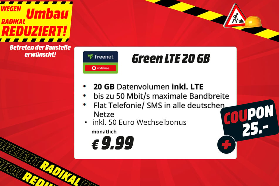 freenet-Tarif "Green LTE 20 GB" für 9,99 Euro/Monat.