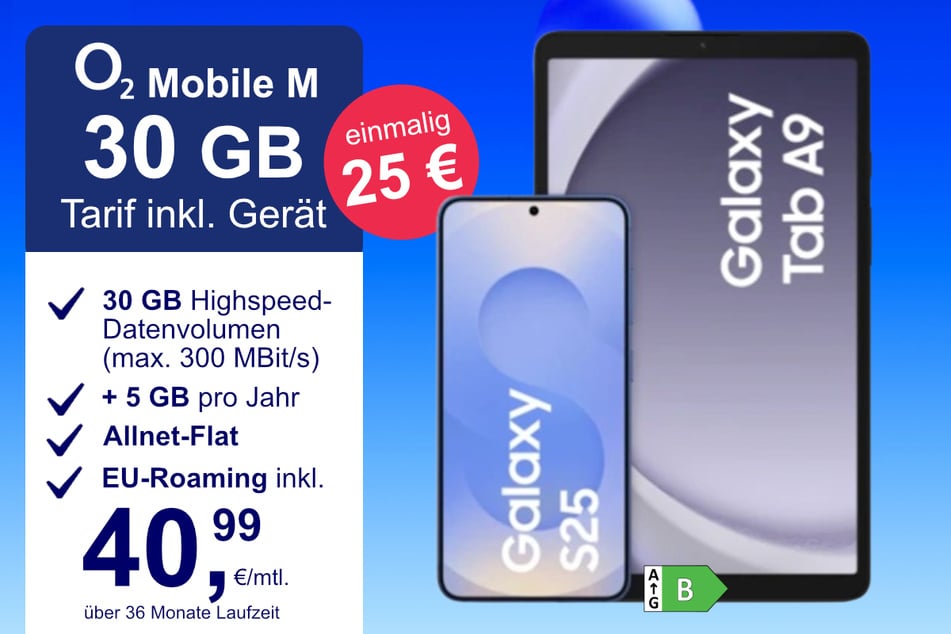 Das Samsung Galaxy S24 + Tab A9 im o2 Mobile M für einmalig 25 Euro.