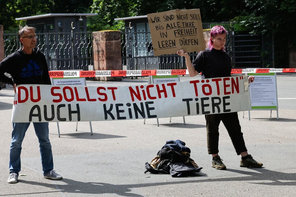 Aktivisten protestierten vor den Toren des Nürnberger Tiergartens.