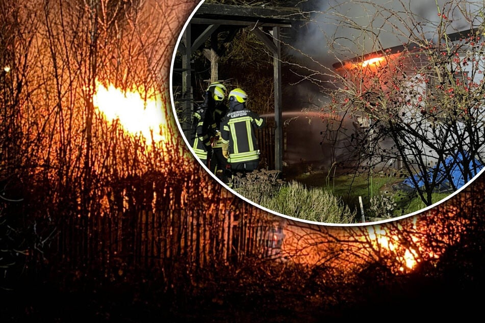 Leipzig: Gartenlaube brennt in Leipzig vollständig ab: Feuer greift auf Zaun über