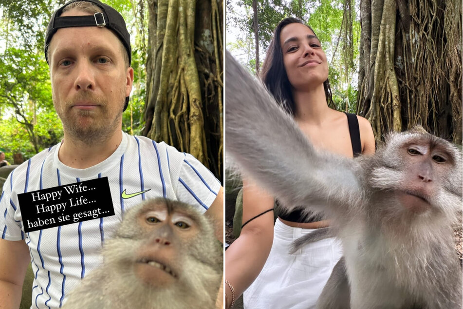 Oliver (45) und Amira Pocher (30) haben im Monkey Forrest Ubud ganz besondere Selfies geschossen.