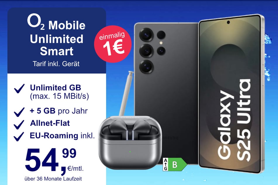 Das Samsung Galaxy S25 Ultra + Buds 3 Pro im o2 Mobile Unlimited Smart für einmalig 1 Euro.