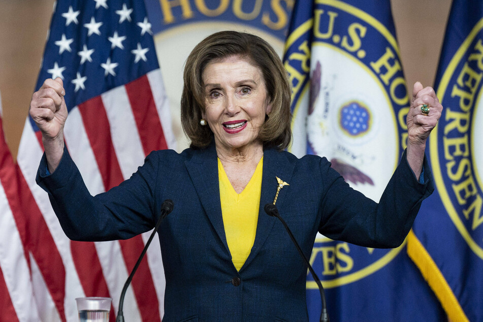 House Speaker Nancy Pelosi wore the colors of the Golden State Warriors at her weekly press conference on Wednesday, and said she is a "diehard fan."