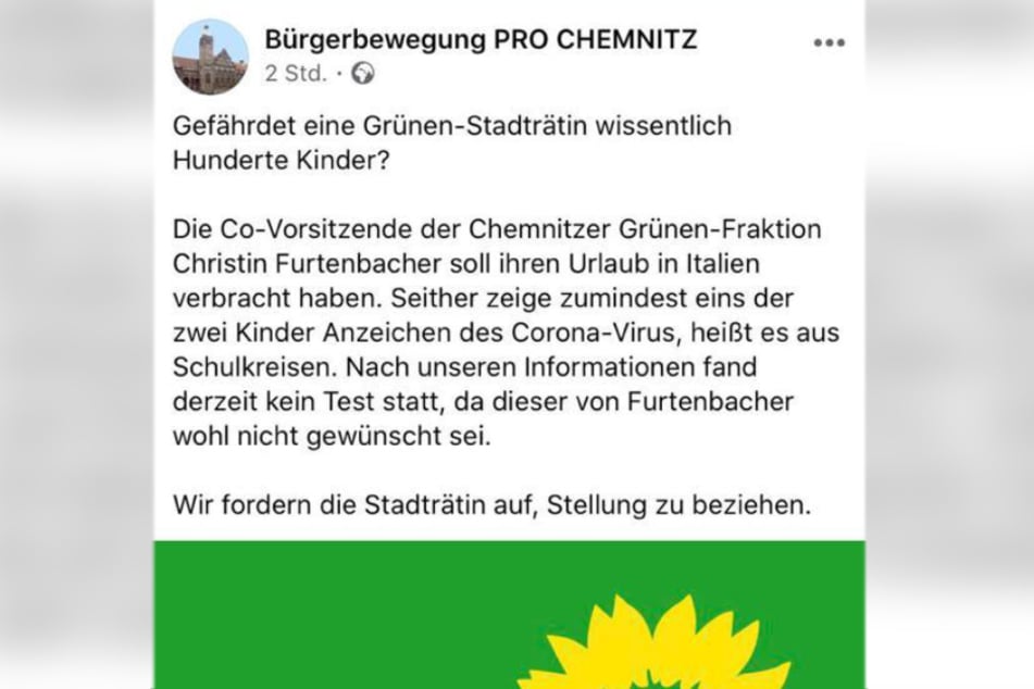 Die rechte Bürgerbewegung Pro Chemnitz postete die Unterstellung auf Facebook. Kurze Zeit später war der Post wieder verschwunden.