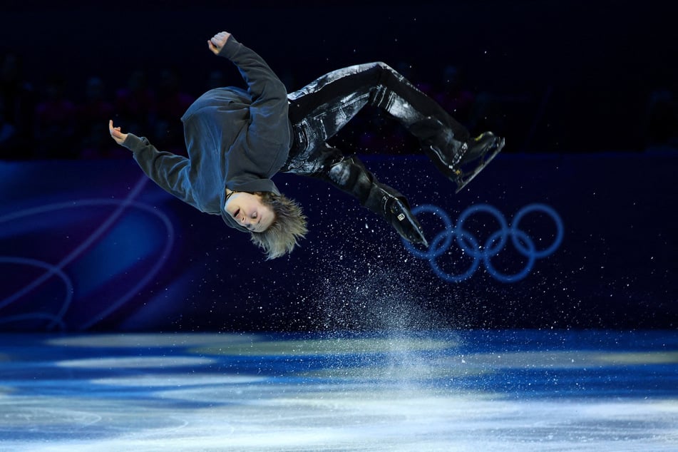 Ilia Malinin of US performs during the Milan Cortina Olympics exhibition gala at the Milano Ice Skating Arena.