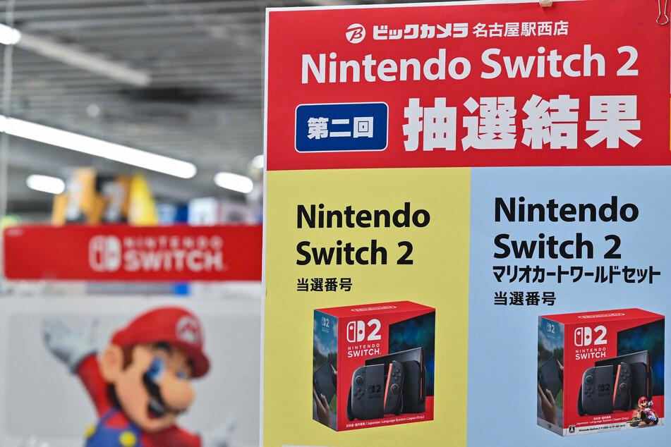 A sign for Nintendo's new Switch 2 console is pictured at an electronics store in the city of Nagoya, Aichi prefecture on Monday.