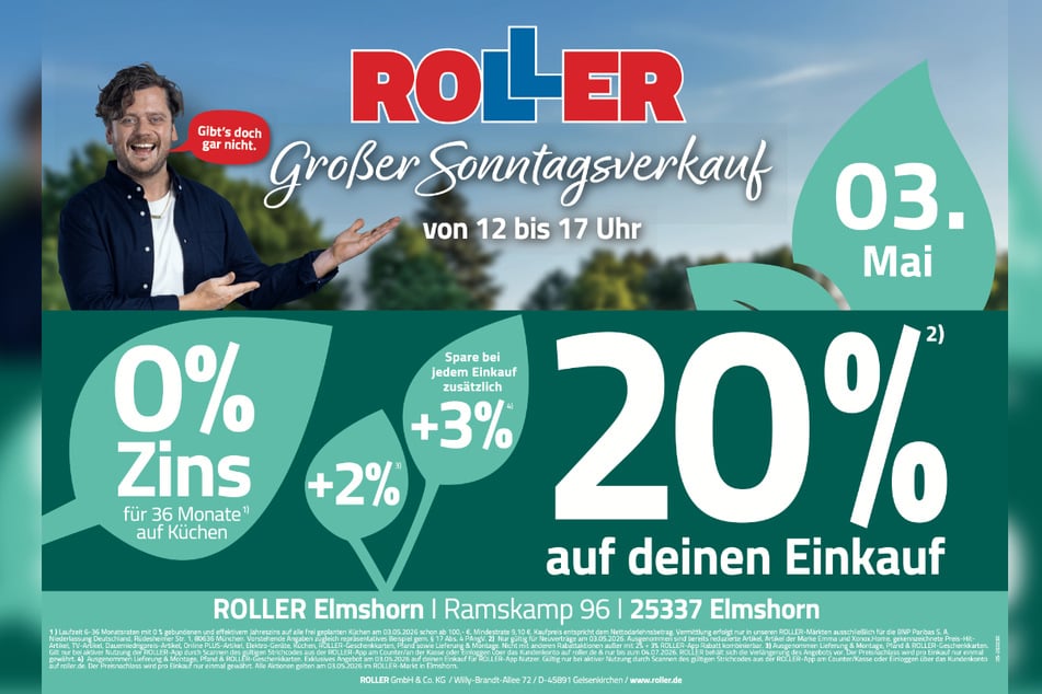Der verkaufsoffene Sonntag (3.5.) bei ROLLER in Elmshorn steigt von 12 bis 17 Uhr.