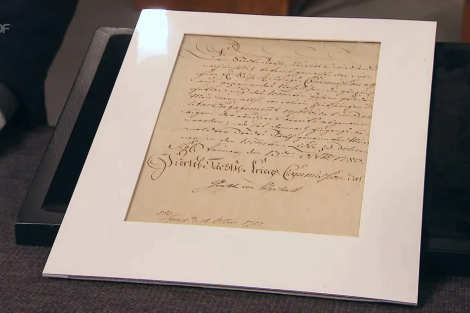 Das Objekt stammt aus dem Jahr 1780 und wurde von Goethe unterzeichnet.