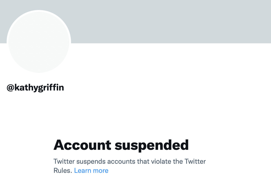 Kathy Griffin's account was no longer as of Sunday's Twitter ban.