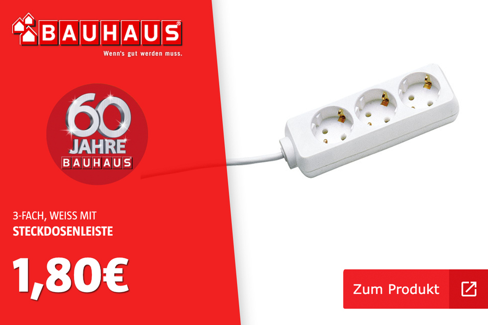 Steckdosenleiste 3-Fach, weiß für 1,80 Euro
