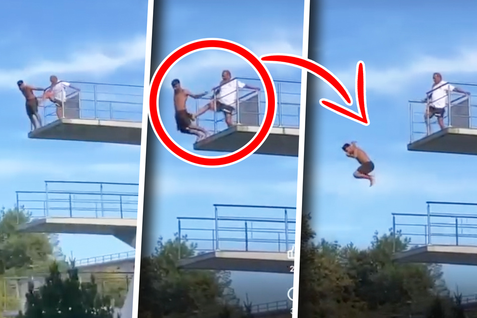 Auf den viralen Videos ist klar zu erkennen, wie der Bademeister zutritt und der junge Mann vom Springturm stürzt.
