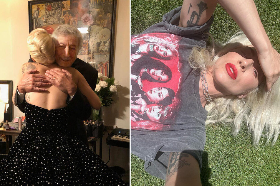 Lady Gaga shared a photo of herself and Tony Bennett on Instagram (l.) with a lengthy tribute to the jazz crooner on Sunday.