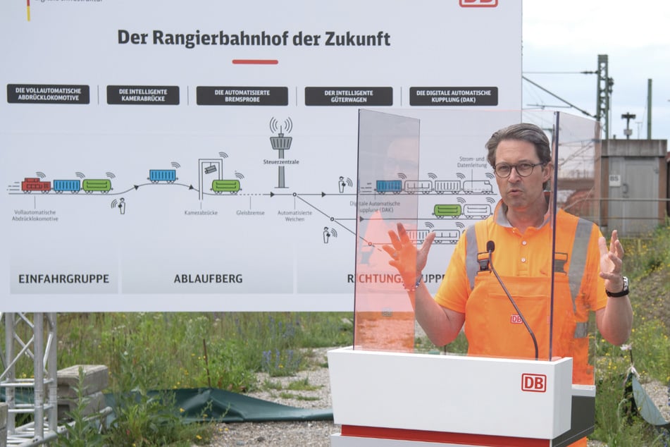 Andreas Scheuer (46, CSU), Bundesverkehrsminister, stellt bei einem Medientermin am Rangierbahnhof München-Nord den "Digitalen Rangierbahnhof" vor.