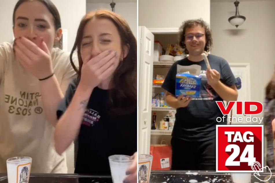 Today's Viral Video of the Day features a pair of friends who immediately burst into laughter while taking a shot due to a unintentionally hilarious comment from one of their boyfriends.