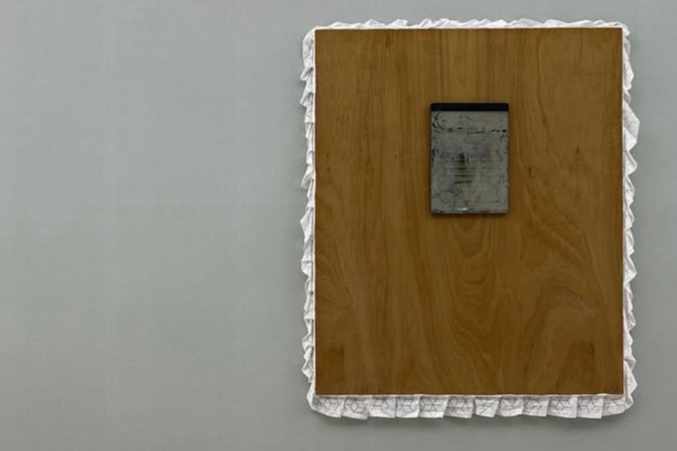 La obra de arte intencionalmente polvorienta estaba montada sobre una tabla de madera. Un voluntario confundió el polvo con suciedad y recurrió al papel higiénico.