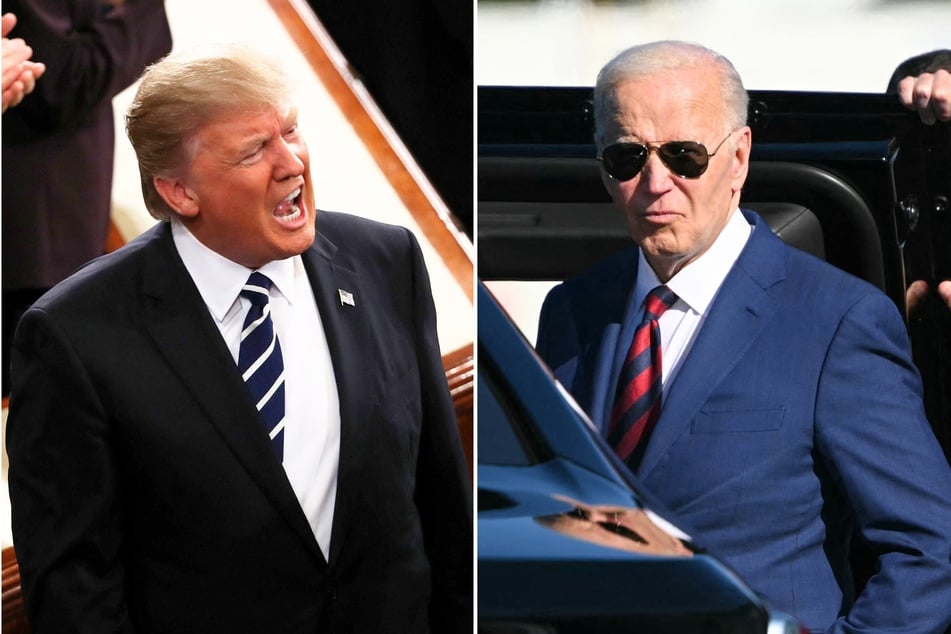 During a private fundraising event on Saturday, President Joe Biden (r.) criticized his rival Donald Trump and his persistent 2020 election denialism.