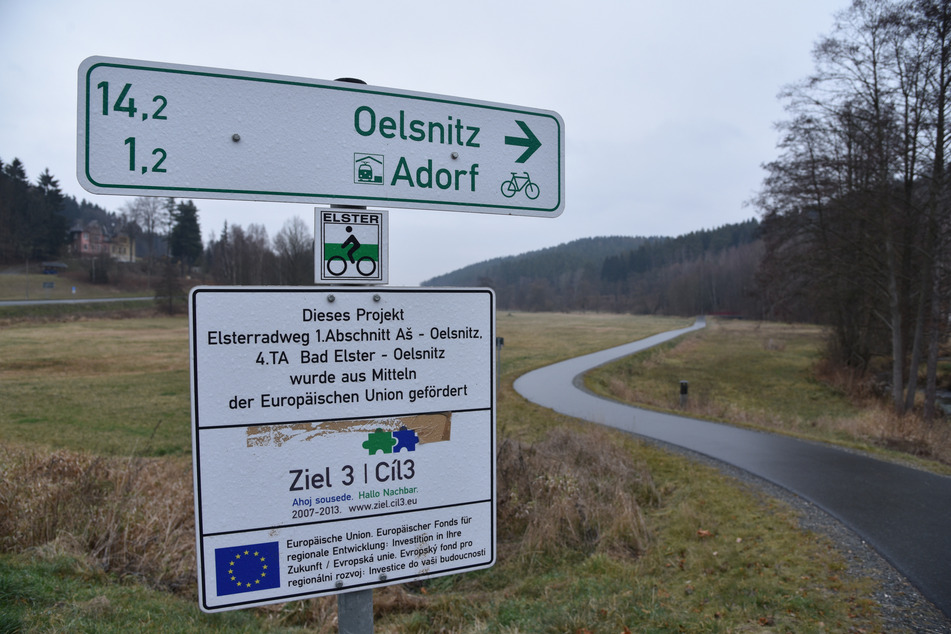 Elsterradweg zwischen Adorf und Bad Elster.