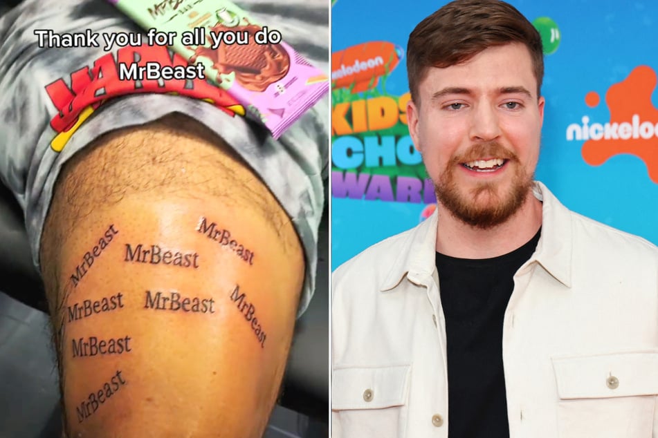 A mega-fan of YouTube creator MrBeast got his name tattooed multiple times to show his appreciation.