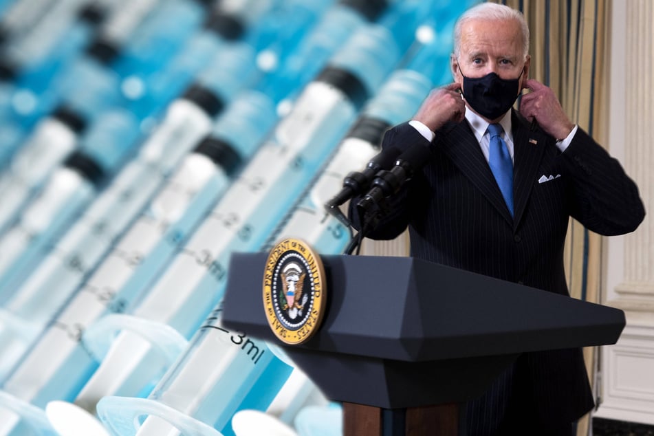 Joe Biden says all teachers and educators should receive their first vaccine dose by the end of March (collage, stock image).