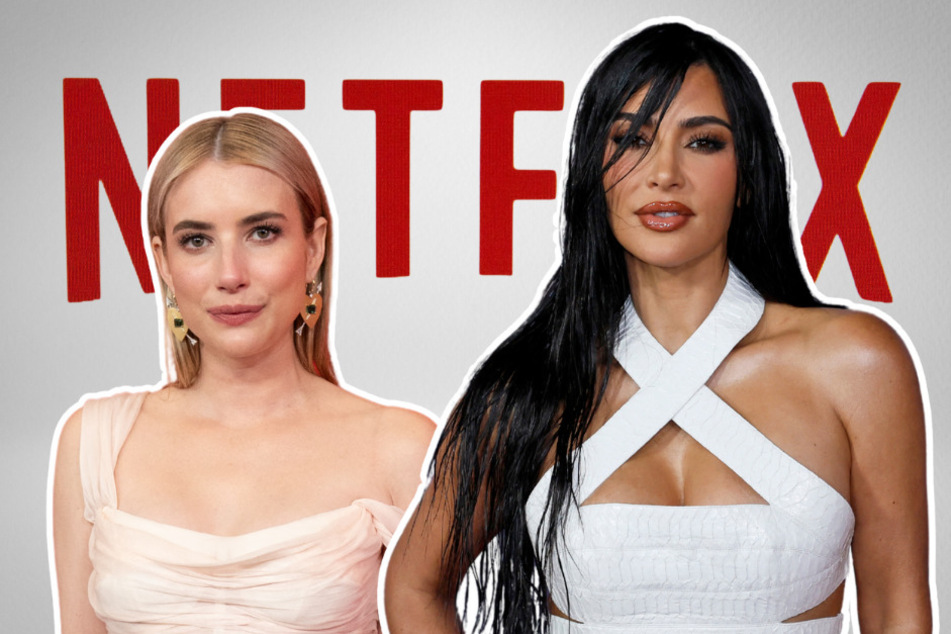 Kim Kardashian (r.) and American Horror Story co-star Emma Roberts are producing a new Netflix show.