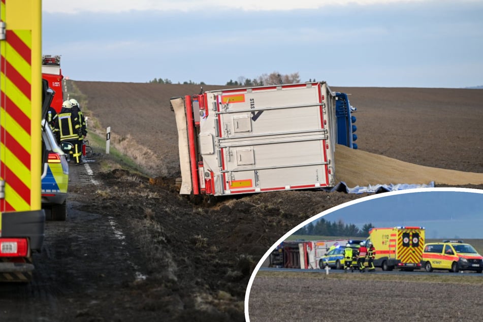 Lastwagen kracht in Kottmarsdorf auf Acker: Diesel ausgelaufen!