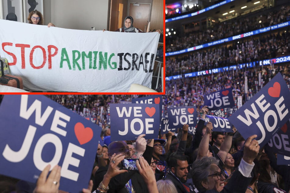 DNC attendees get grim response for raising "Stop Arming Israel" banner during Biden speech