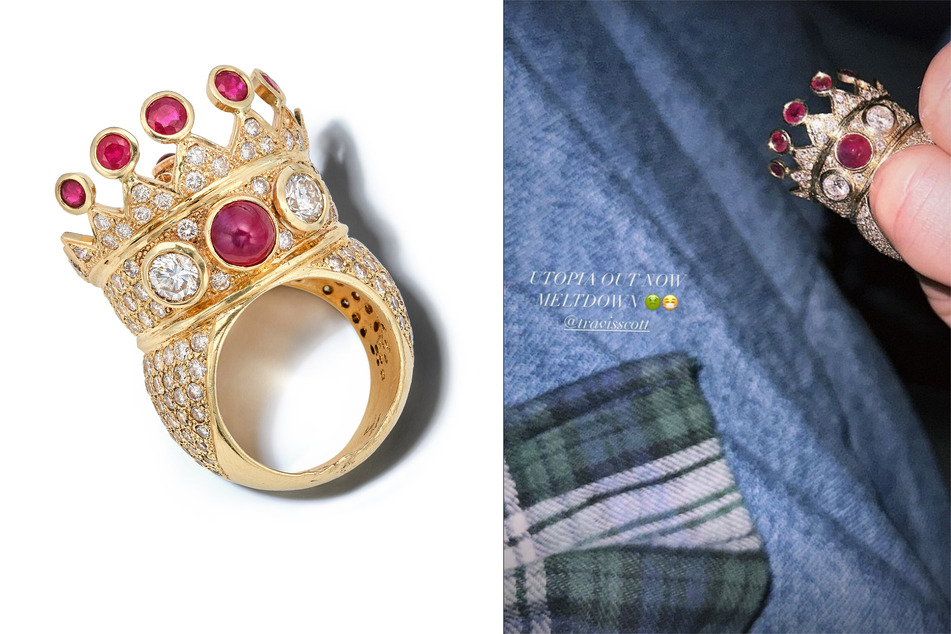 Tupac's gold, ruby, and diamond crown ring is now in the hands of Drake (r.).