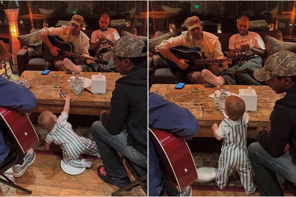 Justin Bieber's (top r.) son Jack Blues supported his dad during a recent studio session.