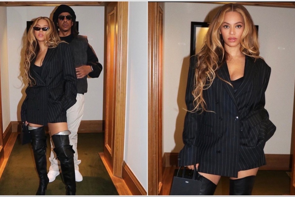 Beyoncé (r.) gives fans a glimpse at her recent fashion-forward date night with Jay-Z.