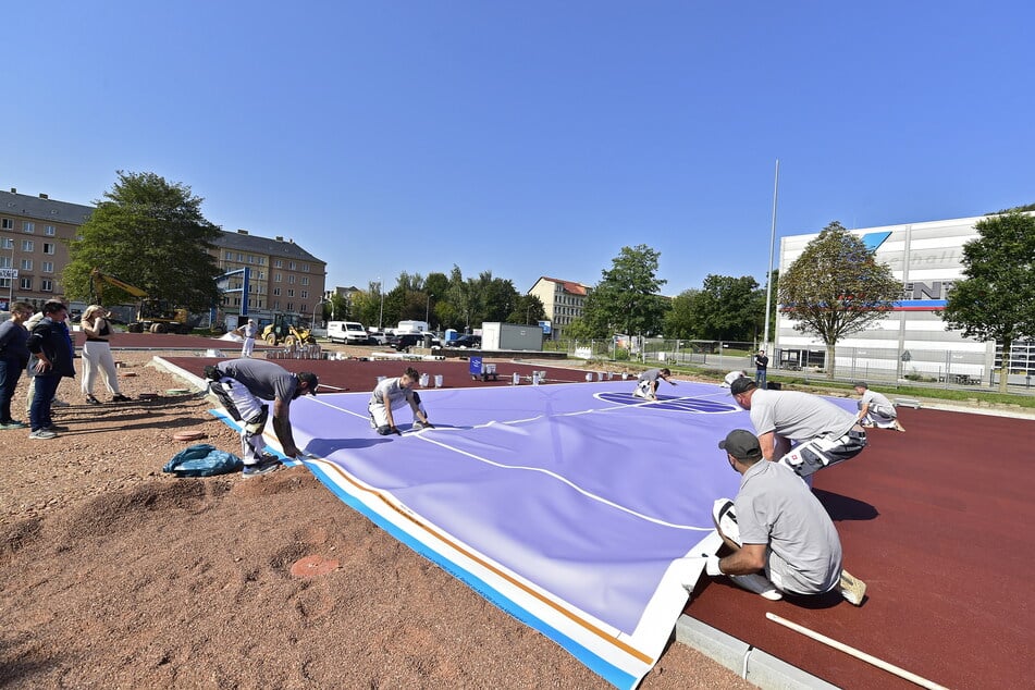 Der neue Basketball-Platz im Konkordiapark bekommt einen einzigartigen Vinyl-Belag.