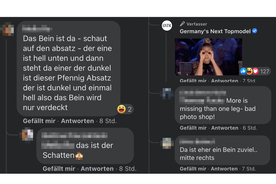 Das offenbar fehlende Bein regte die Kreativität und Rätselfreude zahlreicher Facebook-User an, während sich die GNTM-Administratoren bedeckt hielten.