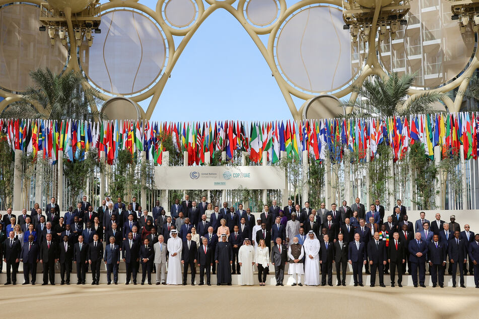 World leaders pose for a group photo during the United Nations Climate Change Conference (COP28) in Dubai, United Arab Emirates, on December 1, 2023.