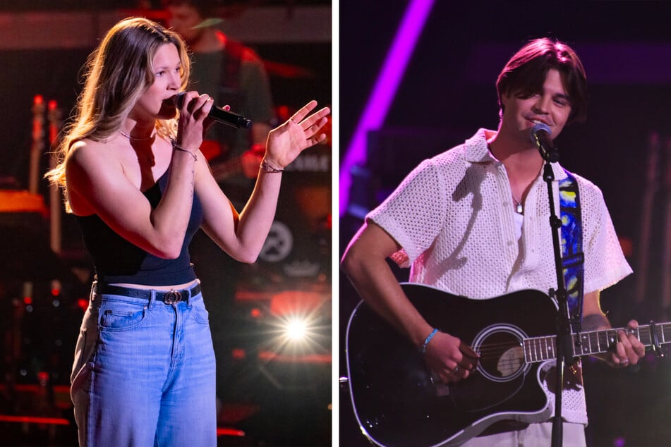 Joy Krüger (21, l.) und Linus Bruhn (26, r.) traten an, um in den Blind Auditions Rea Garvey (52) zu überzeugen.
