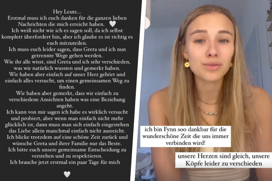 Während Fynn Lukas Kunz (23) das Beziehungs-Aus per Instagram-Story-Text verkündete, richtete sich Greta Engelfried (22) wenig später persönlich, aber sichtlich mitgenommen an ihre Follower.