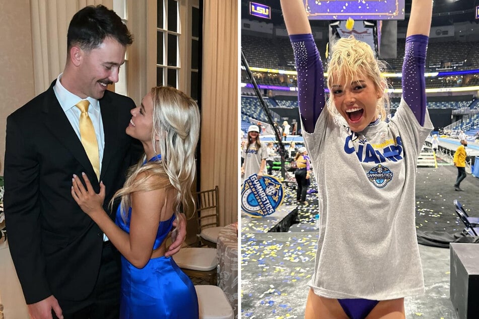 After Olivia Dunne and LSU gymnastics clinched the SEC championship over the weekend, she and her MLB boyfriend Paul Skenes (l.) were finally able to reunite.