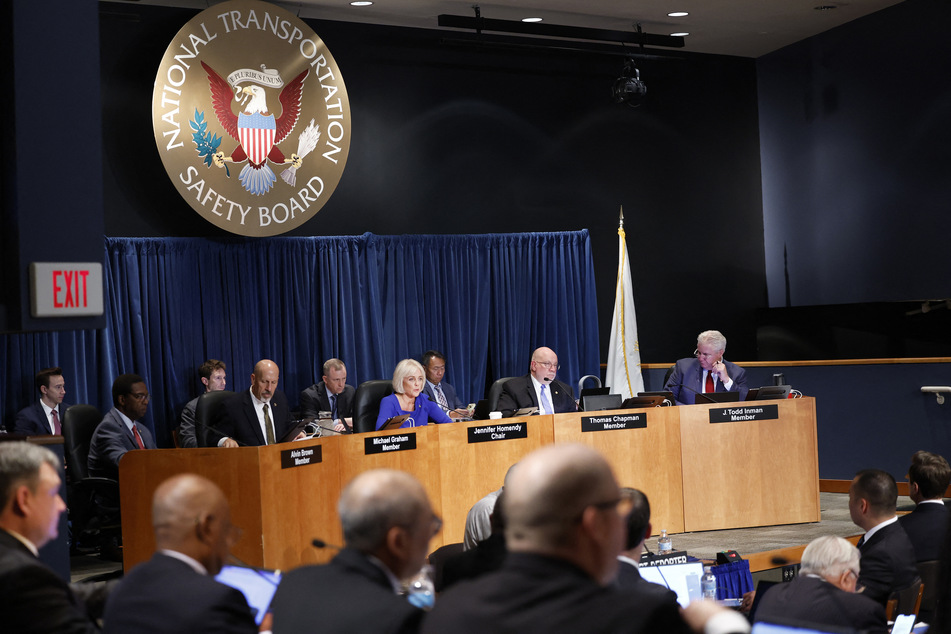 National Transportation Safety Board Chair Jennifer Homendy speaks during the beginning of an investigative hearing on the Alaska Airlines Flight 1282 at the National Transportation Safety Board (NTSB) headquarters on Tuesday in Washington, DC.