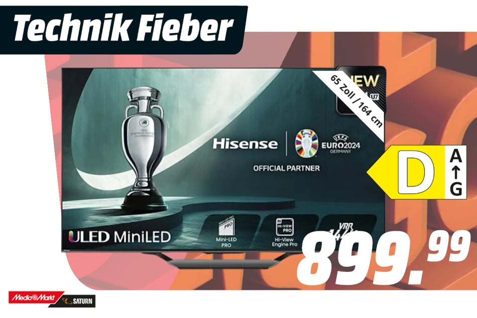 65-Zoll Hisense-Fernseher für 899,99 Euro.