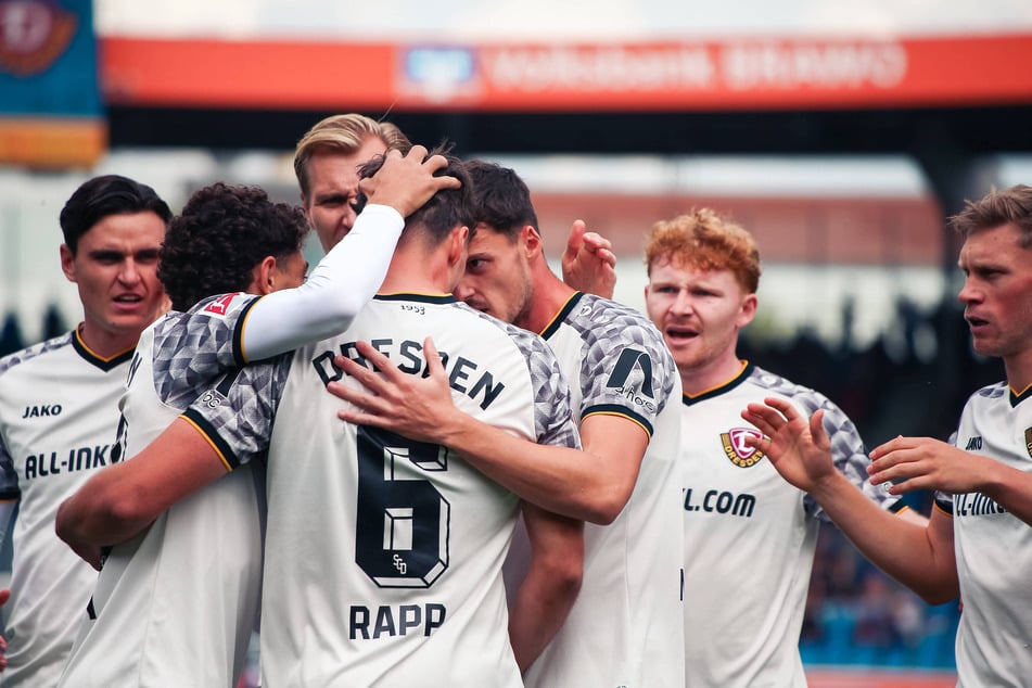 Die Sternstunde für Nicolai Rapp (29) im Dynamo-Trikot bisher: Er traf in Braunschweig zum 1:0.