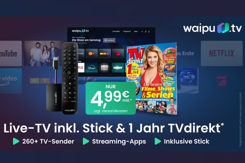waipu.tv Start Jahrespaket mit einem Jahr TVdirekt