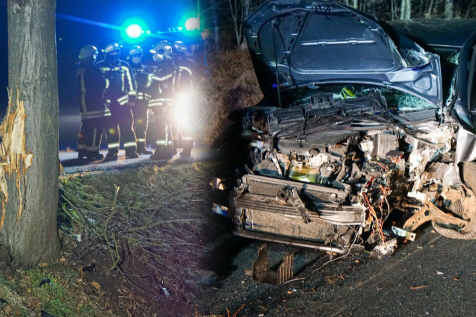 Schwerer Unfall auf der Landstraße: VW kracht frontal gegen eine Baum!