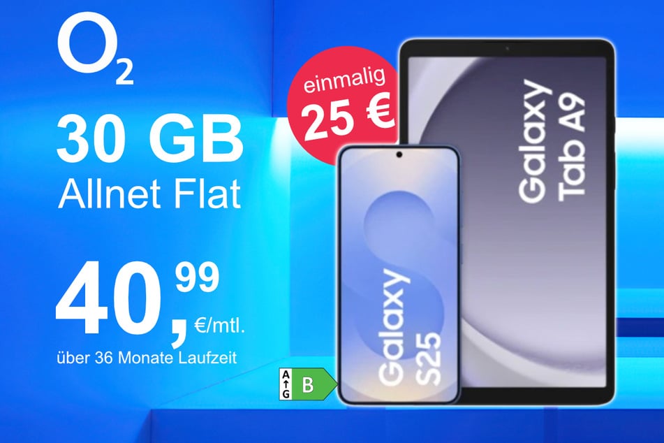 Das Samsung Galaxy S25 + Tab A9 im o2 Mobile M für einmalig 25 Euro.