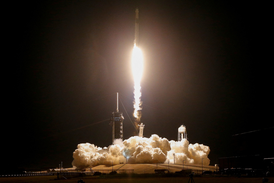 A Falcon 9 rocket lifts off carrying NASA's SpaceX Crew-8 astronauts Matthew Dominick, Michael Barratt, and Jeanette Epps along with Roscosmos cosmonaut Alexander Grebenkin to the International Space Station at Kennedy Space Center in Cape Canaveral, Florida.