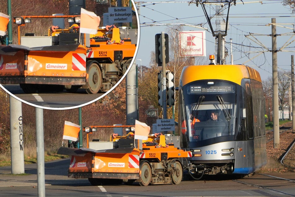 Leipzig: Kurioses Bild: Was hängt an dieser Leipziger Straßenbahn?